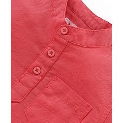 Babyhug Cotton Linen Half Sleeves Solid Kurta Shirt- Coral