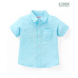 Babyhug Cotton Linen Half Sleeves Solid Shirt- Blue