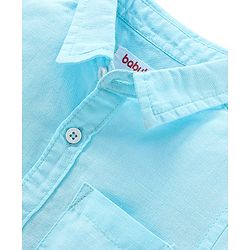Babyhug Cotton Linen Half Sleeves Solid Shirt- Blue