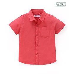 Babyhug Cotton Linen Half Sleeves Solid Color Shirt - Coral