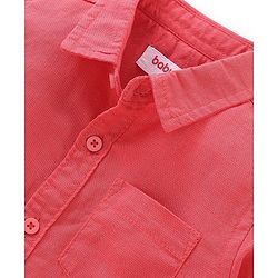 Babyhug Cotton Linen Half Sleeves Solid Color Shirt - Coral