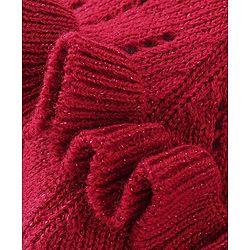 Babyhug Knit Full Sleeves Front Open Sweater with Frill Details - Maroon