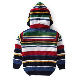 Babyhug Knitted Full Sleeves Front Open Hooded Sweater with Stripes - Multicolour