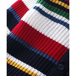 Babyhug Knitted Full Sleeves Front Open Hooded Sweater with Stripes - Multicolour