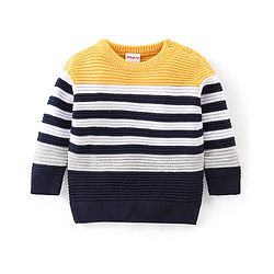 Babyhug Knit Full Sleeves Striped Sweater - Navy Blue & Yellow