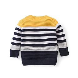 Babyhug Knit Full Sleeves Striped Sweater - Navy Blue & Yellow