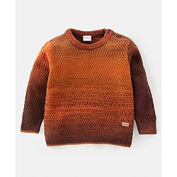 Babyhug Knit Full Sleeves Textured Sweater - Brown