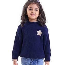 Babyhug Knit Full Sleeves Sweater with Star Design - Navy Blue