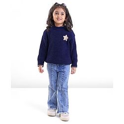 Babyhug Knit Full Sleeves Sweater with Star Design - Navy Blue