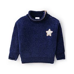 Babyhug Knit Full Sleeves Sweater with Star Design - Navy Blue