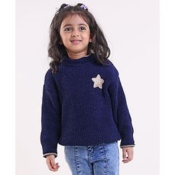 Babyhug Knit Full Sleeves Sweater with Star Design - Navy Blue