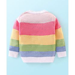 Babyhug Knit Full Sleeves Striped Sweater with Butterfly Design - Multicolour