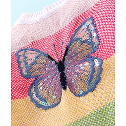 Babyhug Knit Full Sleeves Striped Sweater with Butterfly Design - Multicolour