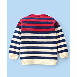 Babyhug Knitted Full Sleeves Striped Sweater Set - Red & Cream