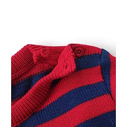 Babyhug Knitted Full Sleeves Striped Sweater Set - Red & Cream