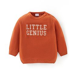 Babyhug Knit Full Sleeves Sweater with Text Design - Orange