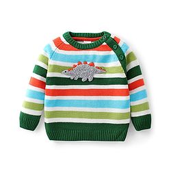Babyhug Full Sleeves Pullover Sweater Striped with Dino Design - Green