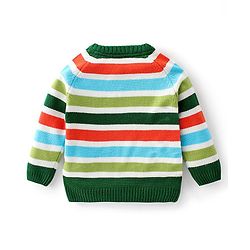 Babyhug Full Sleeves Pullover Sweater Striped with Dino Design - Green