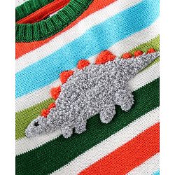 Babyhug Full Sleeves Pullover Sweater Striped with Dino Design - Green