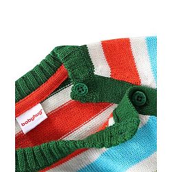 Babyhug Full Sleeves Pullover Sweater Striped with Dino Design - Green