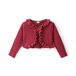 Babyhug Full Sleeves Wollen Shrug - Dark Pink