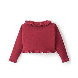 Babyhug Full Sleeves Wollen Shrug - Dark Pink