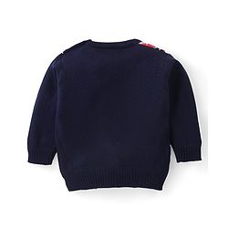 Babyhug Full Sleeves Sweater and Pant Set Intarsia Print - Red & Navy Blue