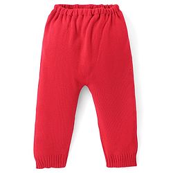 Babyhug Full Sleeves Sweater and Pant Set Intarsia Print - Red & Navy Blue
