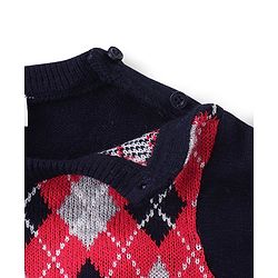 Babyhug Full Sleeves Sweater and Pant Set Intarsia Print - Red & Navy Blue