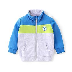 Babyhug 100% Cotton Knit Full Sleeves With T-Shirt Jacket & Lounge Pants & Text Print - Blue & Green