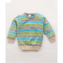 Babyhug Knit Full Sleeves Striped Sweater Set - Blue