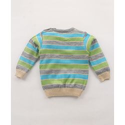 Babyhug Knit Full Sleeves Striped Sweater Set - Blue