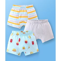 Babyhug 100% Cotton Briefs Striped & Fries Print Pack of 3 - Blue & Yellow