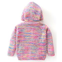Babyhug Knitted Full Sleeves Front Open Hooded Sweater - Pink & Blue