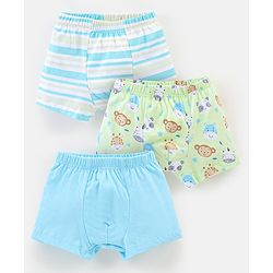 Babyhug 100% Cotton Knit Briefs Stripes & Jungle Print Pack of 3 - Green & Blue