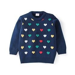 Babyhug Full Sleeves Sweater and Pant Set Heart Design - Navy Blue