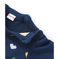 Babyhug Full Sleeves Sweater and Pant Set Heart Design - Navy Blue