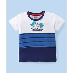 Babyhug Cotton Half Sleeves T-Shirt Striped- White & Navy Blue