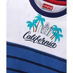 Babyhug Cotton Half Sleeves T-Shirt Striped- White & Navy Blue