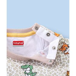 Babyhug Cotton Half Sleeves T-Shirt Tiger & Giraffe Print- White & Peach