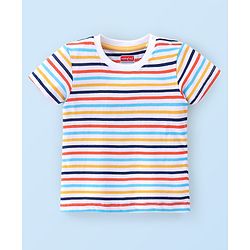 Babyhug Cotton Half Sleeves T-Shirt With Striped & Leopard Print Pack Of 3 - Blue Yellow & White