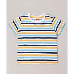 Babyhug Cotton Half Sleeves T-Shirt With Striped & Leopard Print Pack Of 3 - Blue Yellow & White