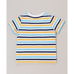Babyhug Cotton Half Sleeves T-Shirt With Striped & Leopard Print Pack Of 3 - Blue Yellow & White