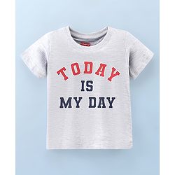 Babyhug Cotton Knit Half Sleeves Soccer & Text Printed T-Shirt - Grey & Blue