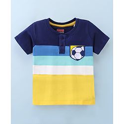 Babyhug Cotton Knit Half Sleeves Soccer & Text Printed T-Shirt - Grey & Blue