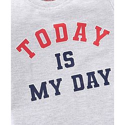 Babyhug Cotton Knit Half Sleeves Soccer & Text Printed T-Shirt - Grey & Blue