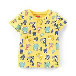 Babyhug Cotton Half Sleeves T-Shirt Animal Print - Yellow