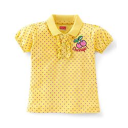 Babyhug Cotton Half Sleeves Polo Tee with Cherry Print & Frill Detailing - Yellow