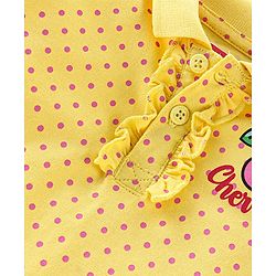 Babyhug Cotton Half Sleeves Polo Tee with Cherry Print & Frill Detailing - Yellow