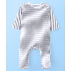 Babyhug Cotton Full Sleeves Sleep Suit Lion & Stripes Print- Lavender & White